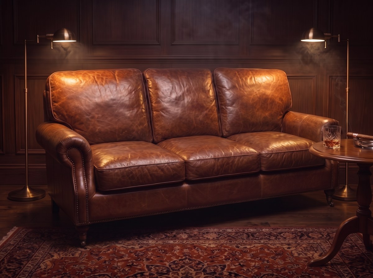 Clancy Rolled-Arm Three-Seat Lounge – Vintage Brown