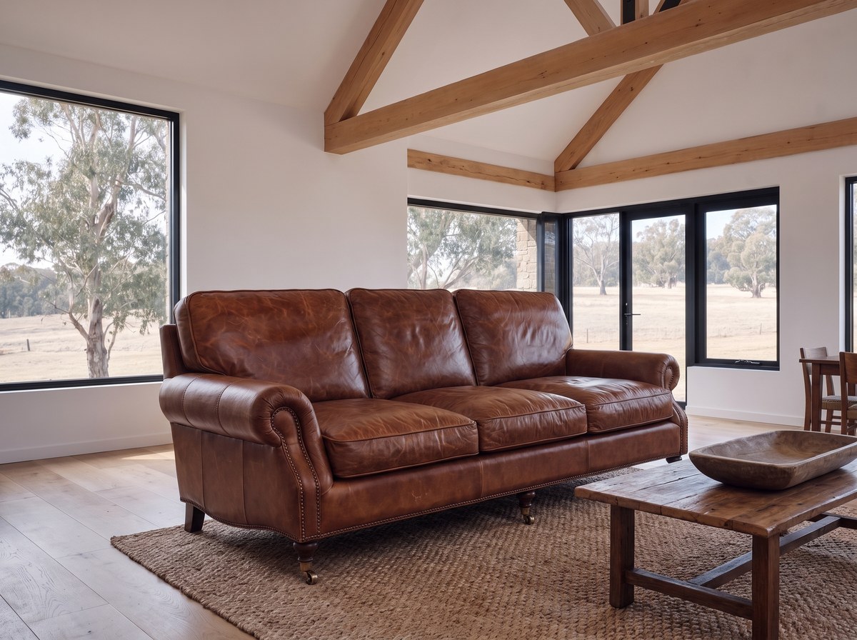 Clancy Rolled-Arm Three-Seat Lounge – Vintage Brown
